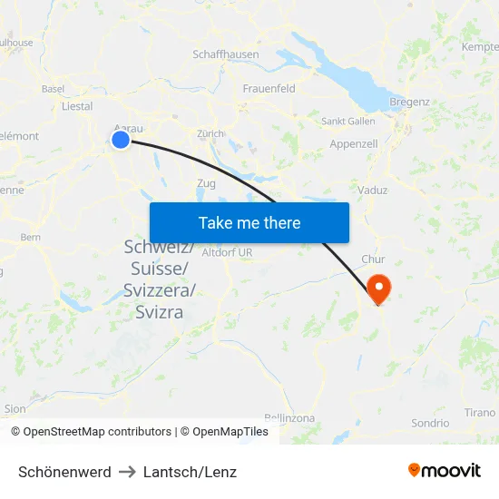 Schönenwerd to Lantsch/Lenz map
