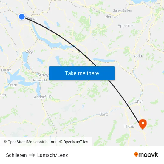 Schlieren to Lantsch/Lenz map