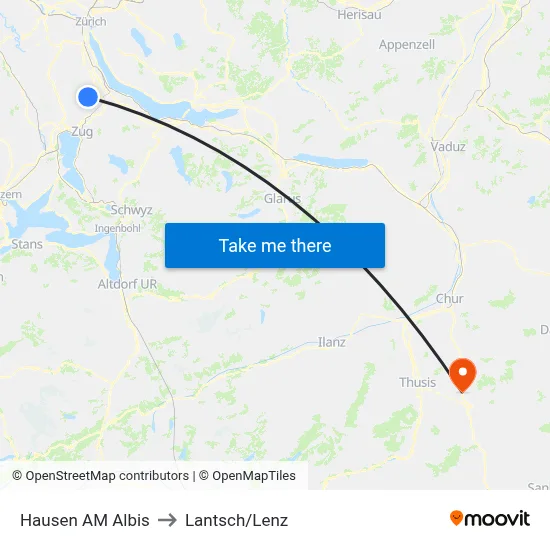 Hausen AM Albis to Lantsch/Lenz map
