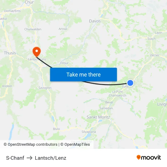 S-Chanf to Lantsch/Lenz map