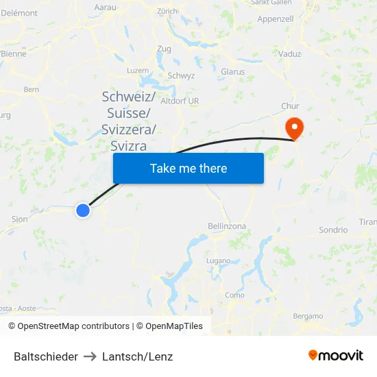 Baltschieder to Lantsch/Lenz map