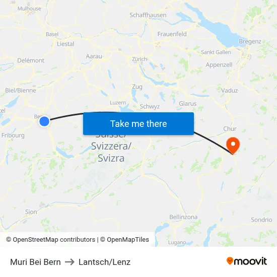 Muri Bei Bern to Lantsch/Lenz map