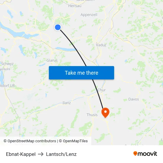 Ebnat-Kappel to Lantsch/Lenz map