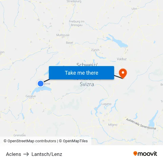 Aclens to Lantsch/Lenz map
