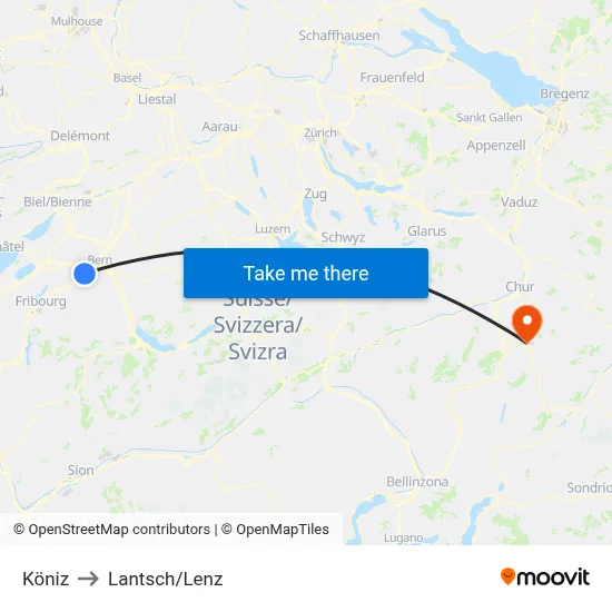 Köniz to Lantsch/Lenz map