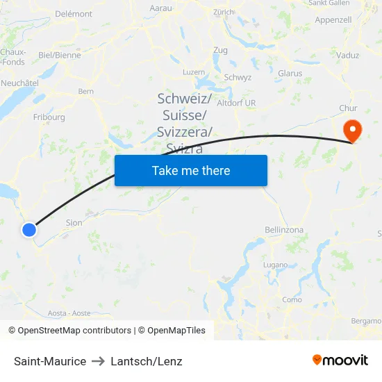 Saint-Maurice to Lantsch/Lenz map