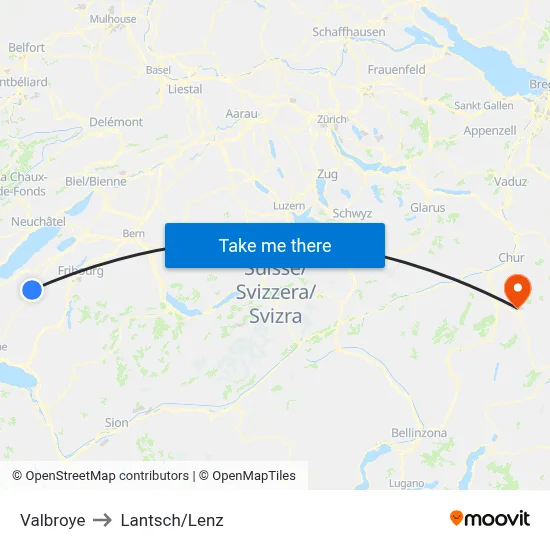 Valbroye to Lantsch/Lenz map