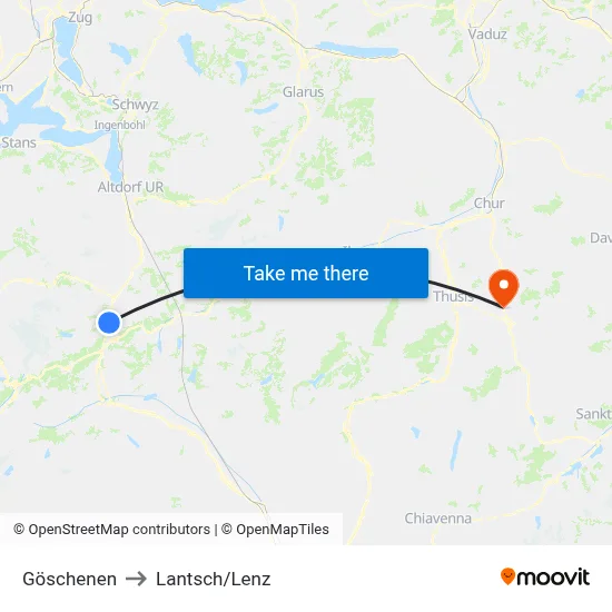 Göschenen to Lantsch/Lenz map