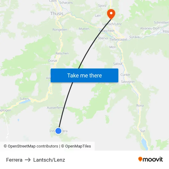 Ferrera to Lantsch/Lenz map