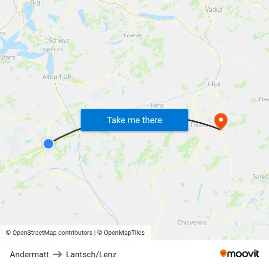 Andermatt to Lantsch/Lenz map