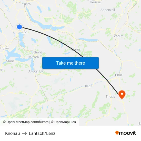 Knonau to Lantsch/Lenz map