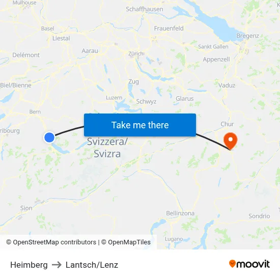 Heimberg to Lantsch/Lenz map