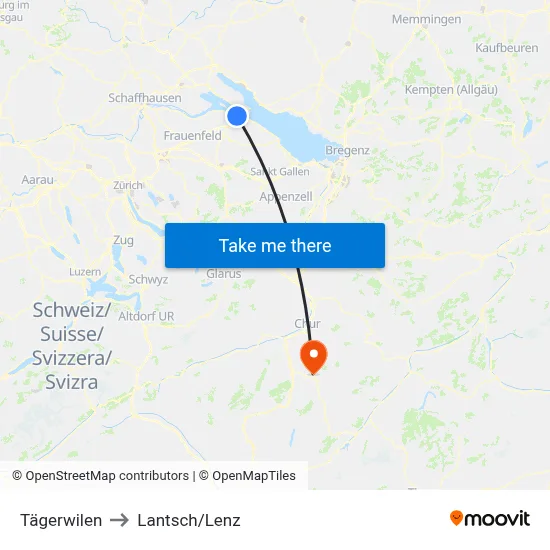 Tägerwilen to Lantsch/Lenz map