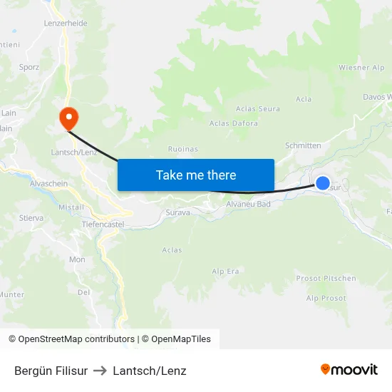 Bergün Filisur to Lantsch/Lenz map