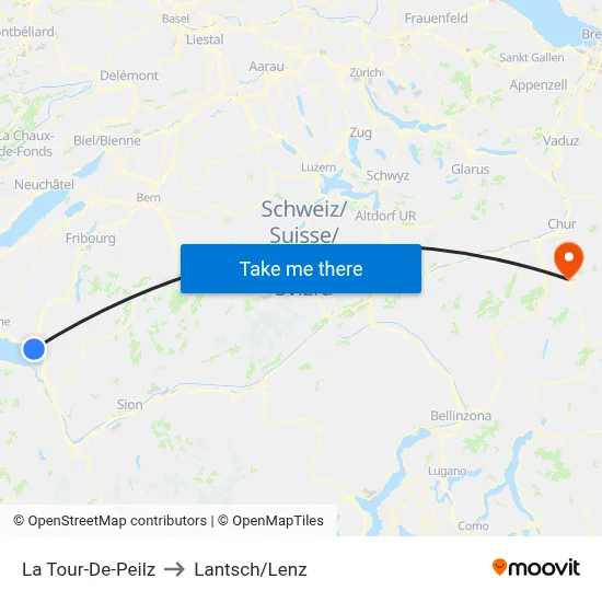 La Tour-De-Peilz to Lantsch/Lenz map