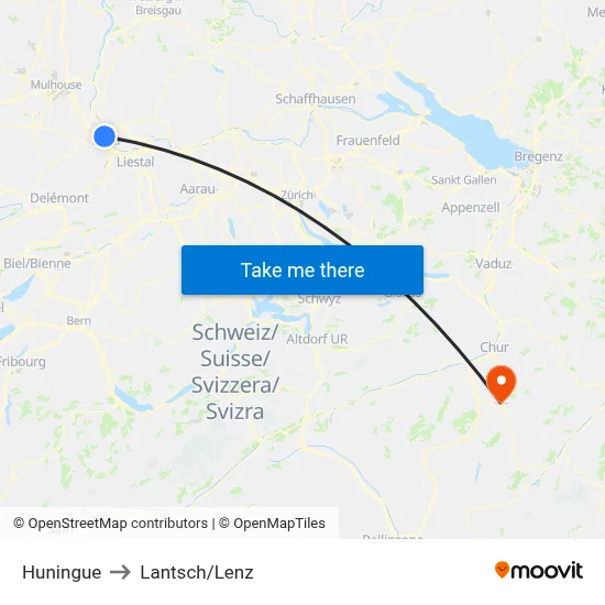 Huningue to Lantsch/Lenz map