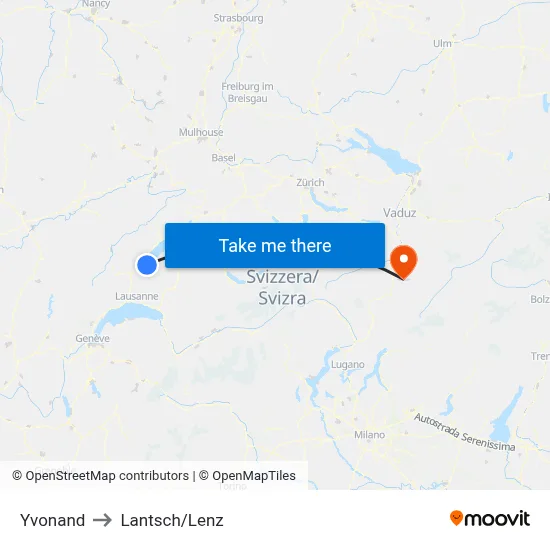 Yvonand to Lantsch/Lenz map
