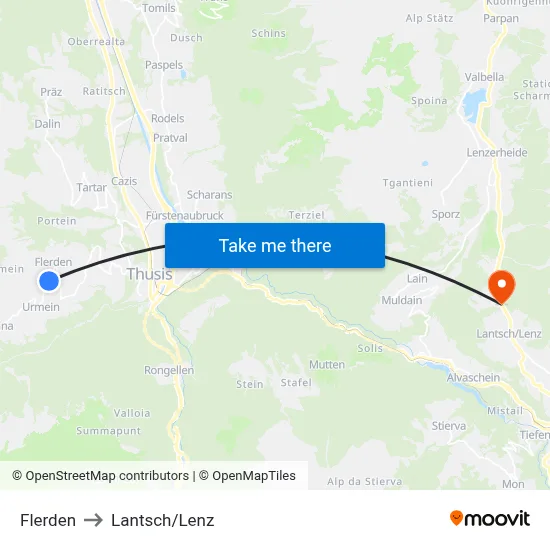 Flerden to Lantsch/Lenz map