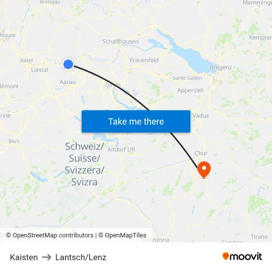 Kaisten to Lantsch/Lenz map
