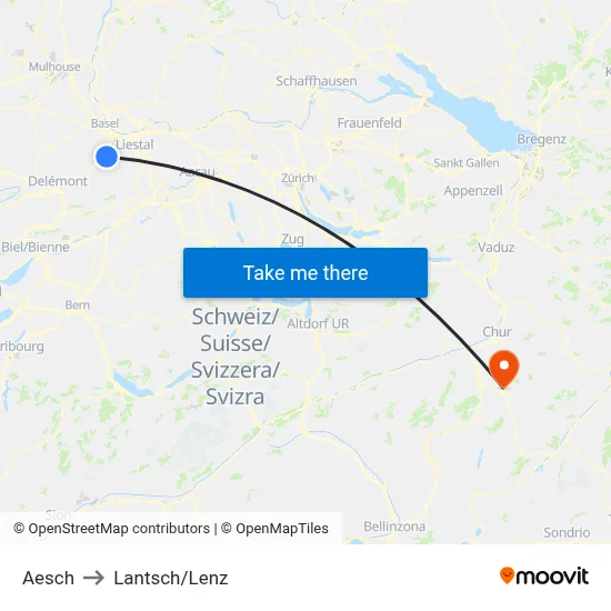 Aesch to Lantsch/Lenz map