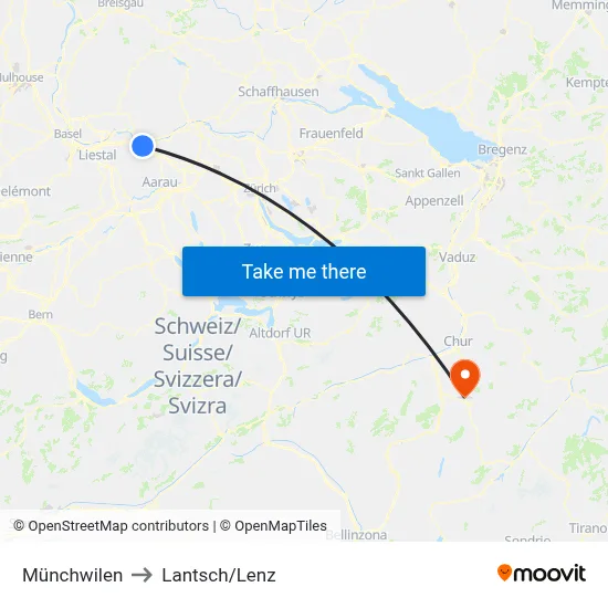 Münchwilen to Lantsch/Lenz map