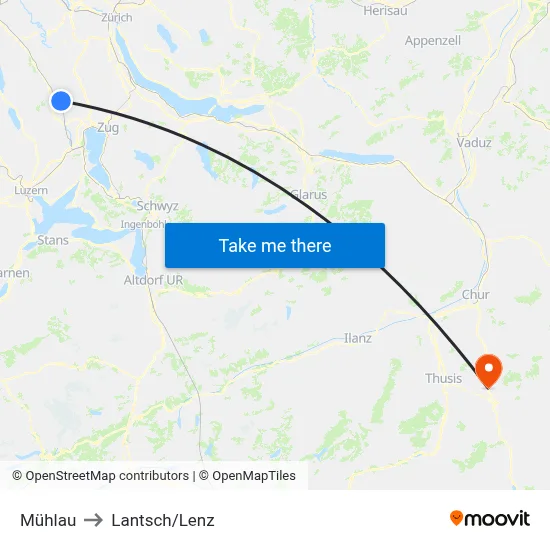 Mühlau to Lantsch/Lenz map