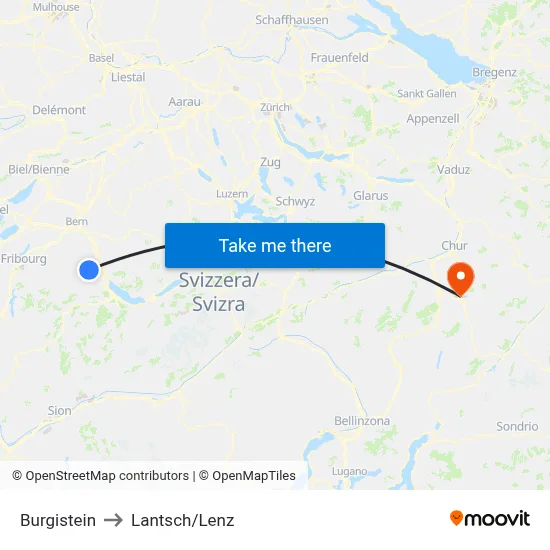 Burgistein to Lantsch/Lenz map