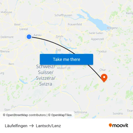 Läufelfingen to Lantsch/Lenz map