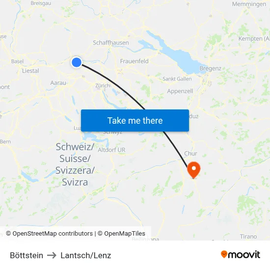 Böttstein to Lantsch/Lenz map