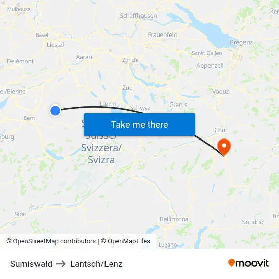 Sumiswald to Lantsch/Lenz map