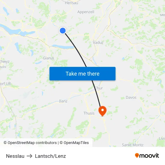 Nesslau to Lantsch/Lenz map