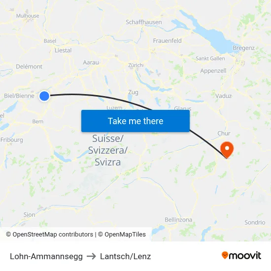 Lohn-Ammannsegg to Lantsch/Lenz map