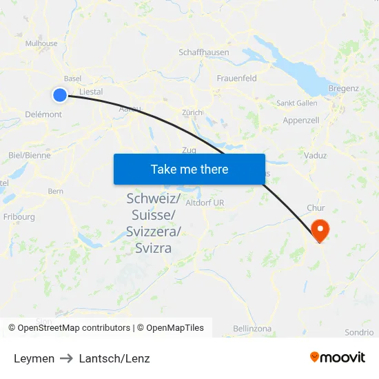 Leymen to Lantsch/Lenz map