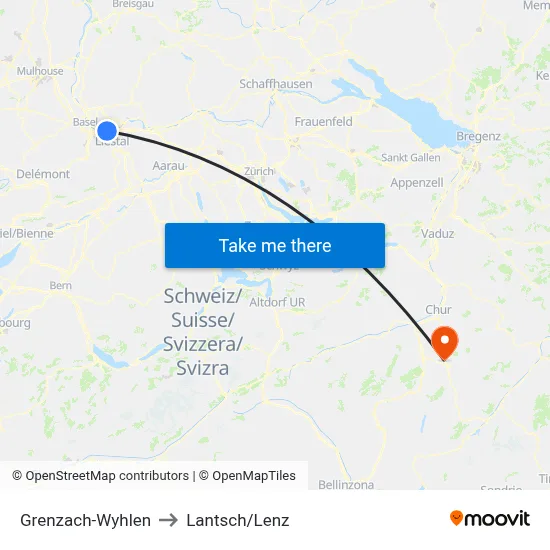 Grenzach-Wyhlen to Lantsch/Lenz map