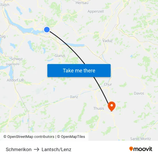 Schmerikon to Lantsch/Lenz map