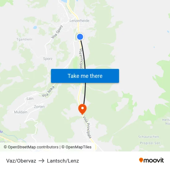 Vaz/Obervaz to Lantsch/Lenz map