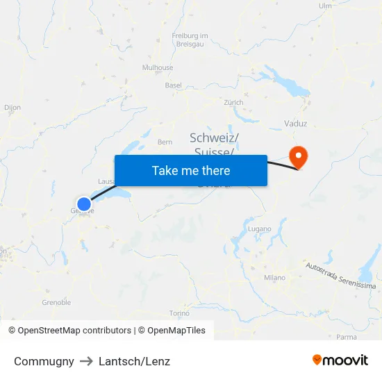 Commugny to Lantsch/Lenz map