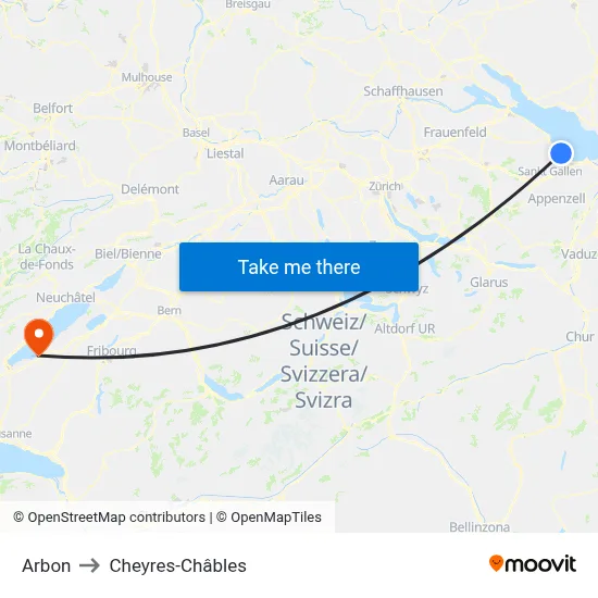 Arbon to Cheyres-Châbles map