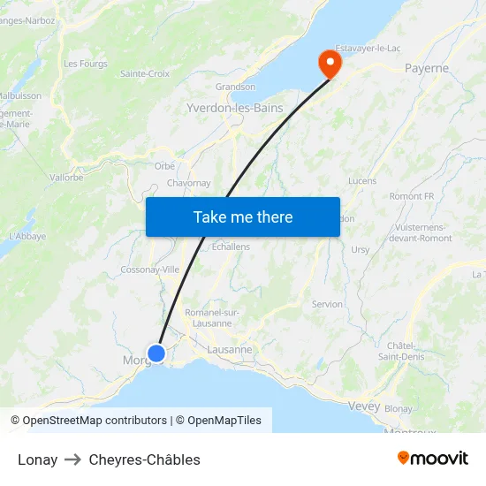 Lonay to Cheyres-Châbles map