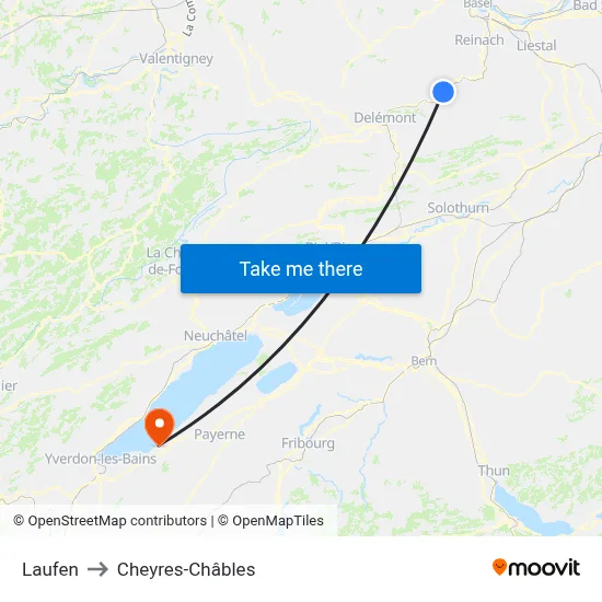 Laufen to Cheyres-Châbles map