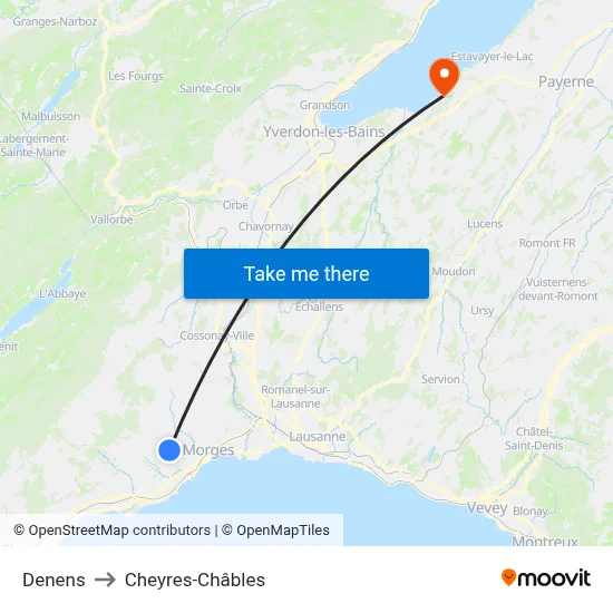 Denens to Cheyres-Châbles map