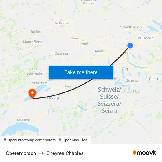 Oberembrach to Cheyres-Châbles map