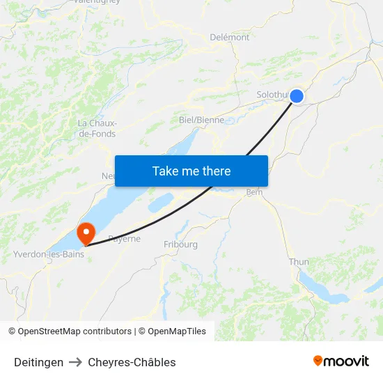 Deitingen to Cheyres-Châbles map