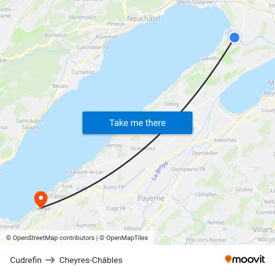 Cudrefin to Cheyres-Châbles map