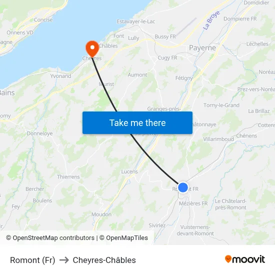 Romont (Fr) to Cheyres-Châbles map