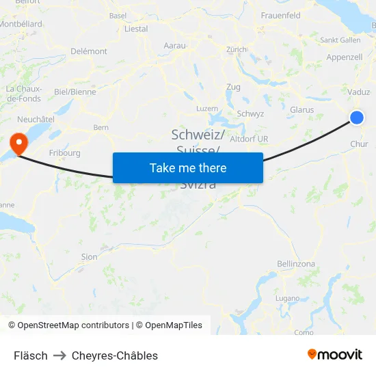 Fläsch to Cheyres-Châbles map