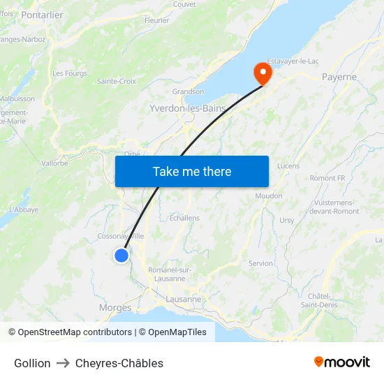 Gollion to Cheyres-Châbles map