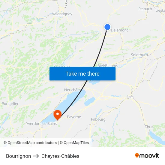 Bourrignon to Cheyres-Châbles map
