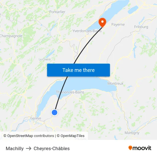 Machilly to Cheyres-Châbles map