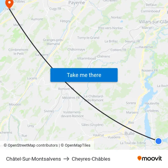 Châtel-Sur-Montsalvens to Cheyres-Châbles map